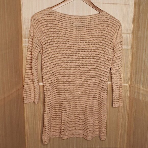 Johnston & Murphy Womens Wide Neck Peach Pink Textured Open Knit Sweater Medium - Picture 2 of 6